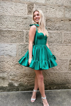 Cute Tie Straps Green Corset Ruffle Short Homecoming Dress Y2724 by simplepromdress