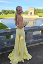 Sexy V-Neck Yellow Open Back Mermaid Long Prom Evening Dress Y7974 by simplepromdress