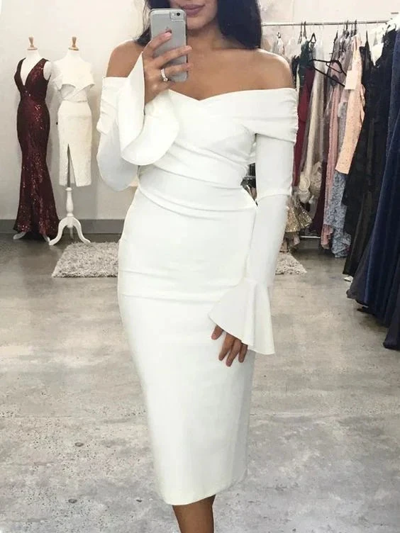 White Off The Shoulder Sheath Party Dress White Homecoming Dress White Cocktail Dress Y6873 by simplepromdress