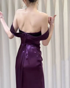 Purple Satin Off Shoulder Long Evening Dress Satin Prom Dress Y7440 by simplepromdress