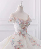 Stunning Off The Shoulder Flower Ball Gown Lace Wedding Dress Y1145 by simplepromdress