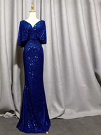 Mermaid Short Sleeves Sexy V Neck Evening Dress, Elegant Glitter Bat Sleeves Formal Party Dress Y1390 by simplepromdress