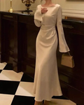 Women's O-Neck Satin Evening Dress Simple White Cocktail Dress Y6894 by simplepromdress