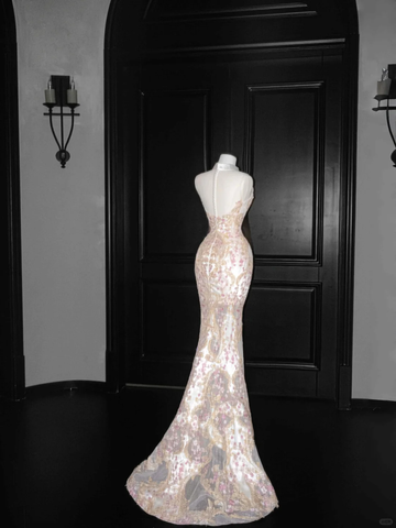 Classy Tulle Appliques Sequins Mermaid Prom Dress Slit Formal Evening Dress Y8661