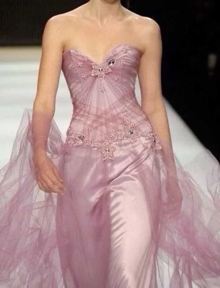 Charming Pink Satin Tulle Appliques Long Prom Dress Party Evening Gown Y8439 by simplepromdress