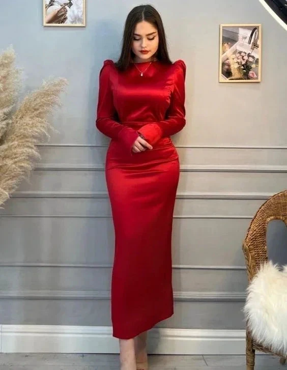 Red Elegant Long Sleeves Evening Dress Red Prom Dress Y6933 by simplepromdress