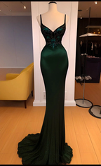 Glamorous Emerald Green Sheath/Column Evening Dress with Train Pageant Dress Y4303 by simplepromdress
