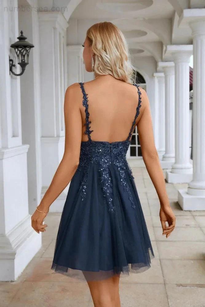 Ladies V Neck Embroidery Super Short Bridesmaid Evening Dress Prom Wedding Party Beach Evening Dress 28101 by numbersea