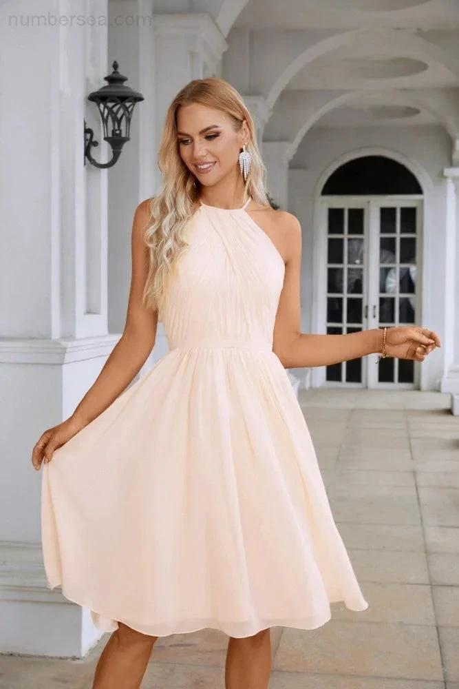 Women's Halter Neck Chiffon Fluffy Bridesmaid Evening Dress Wedding Party Beach Evening Dress 28104 by numbersea