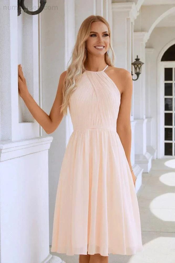 Women's Halter Neck Chiffon Fluffy Bridesmaid Evening Dress Wedding Party Beach Evening Dress 28104 by numbersea