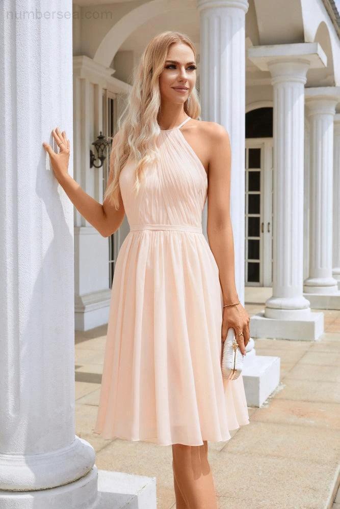 Women's Halter Neck Chiffon Fluffy Bridesmaid Evening Dress Wedding Party Beach Evening Dress 28104 by numbersea