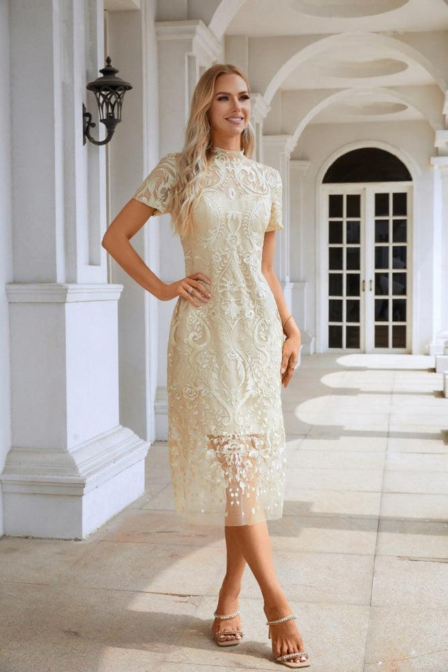Ladies embroidery short-sleeved Chinese style short evening dress party wedding shopping evening dress SY28105 Hover Image