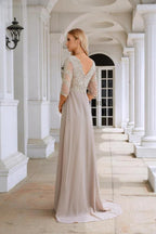 Women Chiffon V Neck Long Half Sleeves Mother of Bride Dress Wedding Wedding Party SY28108 by numbersea