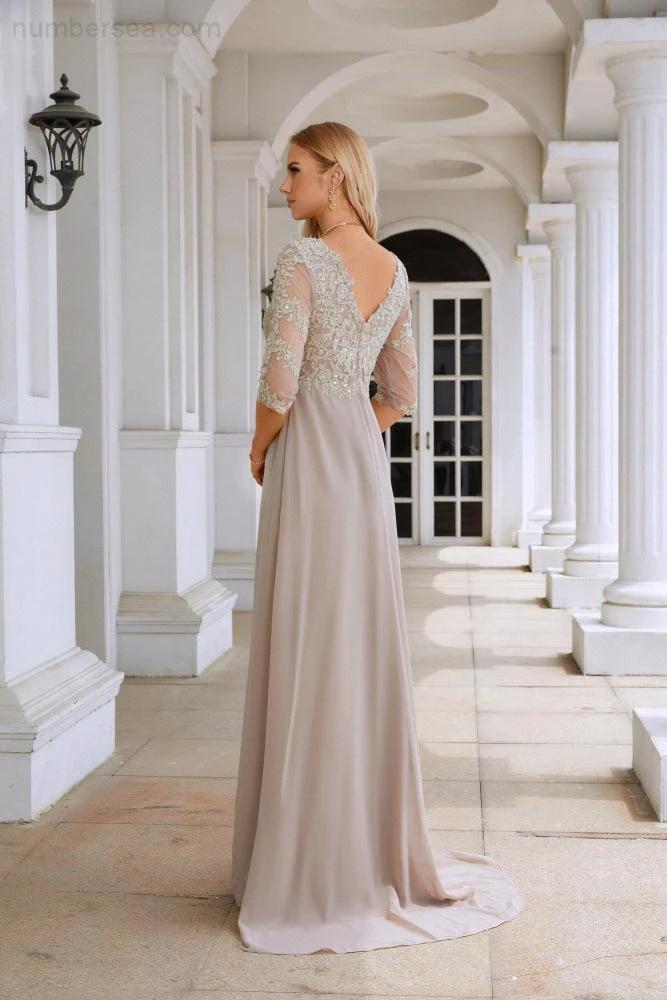 Women Chiffon V Neck Long Half Sleeves Mother of Bride Dress Wedding Wedding Party SY28108 by numbersea