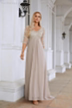 Women Chiffon V Neck Long Half Sleeves Mother of Bride Dress Wedding Wedding Party SY28108 by numbersea
