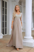 Women Chiffon V Neck Long Half Sleeves Mother of Bride Dress Wedding Wedding Party SY28108 by numbersea
