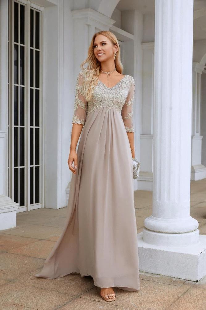 Women Chiffon V Neck Long Half Sleeves Mother of Bride Dress Wedding Wedding Party SY28108 by numbersea
