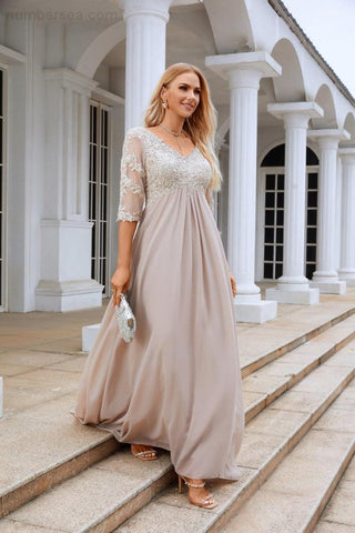Women Chiffon V Neck Long Half Sleeves  Mother of Bride Dress Wedding Wedding Party  SY28108
