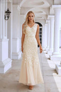 Ladies V Neck Embroidery Sleeveless Floor Length Mermaid Bridesmaid Evening Dress Wedding Party Prom Evening Dress SY28110 by numbersea