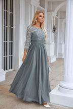 Ladies Round Neck Long Sleeve Lace Chiffon Bridesmaid Evening Dress Prom Wedding Evening Dress SY28114