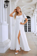 Ladies Chiffon Ruffle Sleeve Front Slit Bridesmaid Evening Dress Prom Wedding Party Evening Dress 28115 by numbersea