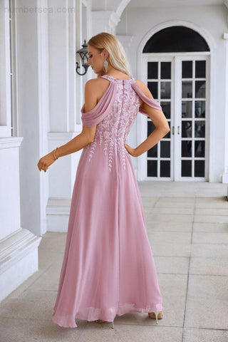 Ladies Chiffon Embroidery Flying Sleeves Mopping Long Bridesmaid Evening Dress Prom Wedding Party Evening Dress 28119