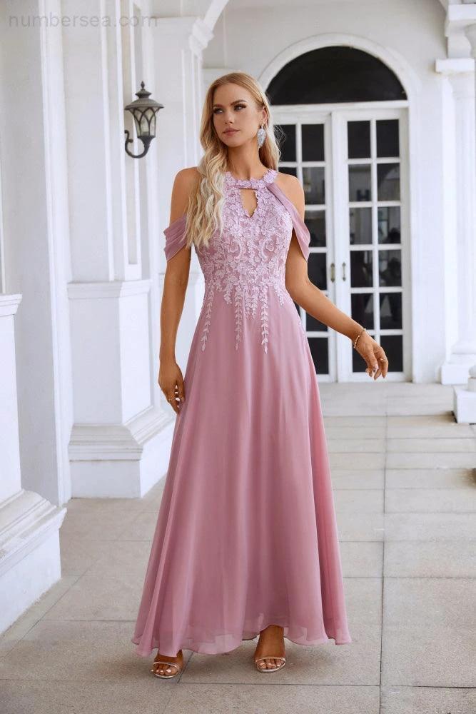 Ladies Chiffon Embroidery Flying Sleeves Mopping Long Bridesmaid Evening Dress Prom Wedding Party Evening Dress 28119 by numbersea
