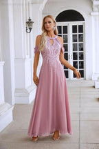 Ladies Chiffon Embroidery Flying Sleeves Mopping Long Bridesmaid Evening Dress Prom Wedding Party Evening Dress 28119 by numbersea
