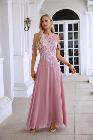 Ladies Chiffon Embroidery Flying Sleeves Mopping Long Bridesmaid Evening Dress Prom Wedding Party Evening Dress 28119