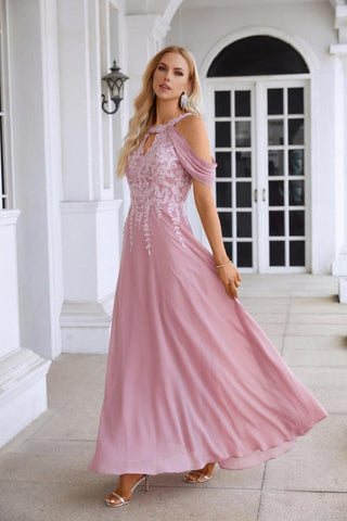 Ladies Chiffon Embroidery Flying Sleeves Mopping Long Bridesmaid Evening Dress Prom Wedding Party Evening Dress 28119