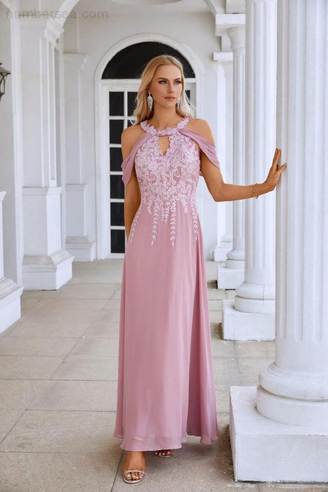 Ladies Chiffon Embroidery Flying Sleeves Mopping Long Bridesmaid Evening Dress Prom Wedding Party Evening Dress 28119 by numbersea