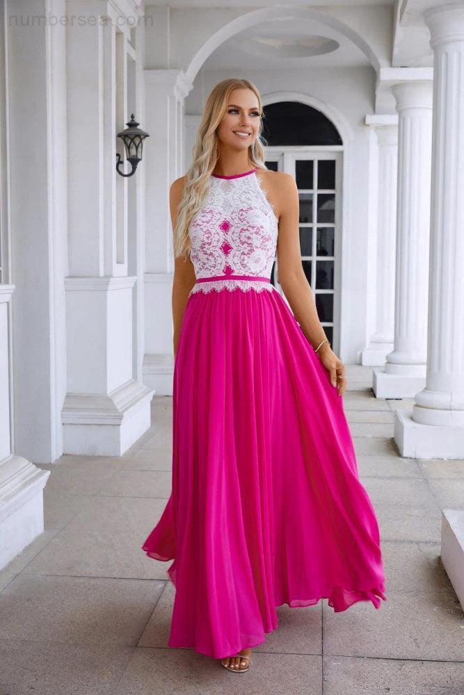 Women's Halter Neck Sleeveless Chiffon Lace Bridesmaid Evening Dress Wedding Prom Party Evening Dress 28120 by numbersea