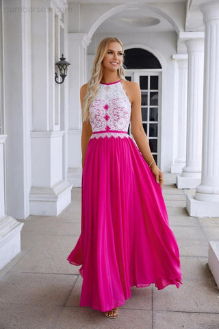 Women's Halter Neck Sleeveless Chiffon Lace Bridesmaid Evening Dress Wedding Prom Party Evening Dress 28120