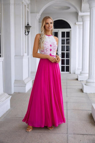 Women's Halter Neck Sleeveless Chiffon Lace Bridesmaid Evening Dress Wedding Prom Party Evening Dress 28120