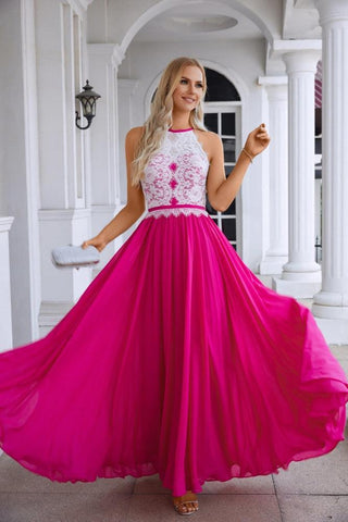 Women's Halter Neck Sleeveless Chiffon Lace Bridesmaid Evening Dress Wedding Prom Party Evening Dress 28120