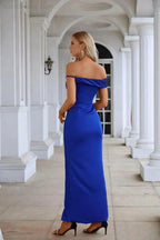 Ladies Satin Off Shoulder Front Slit Mermaid Evening Dress Wedding Party Evening Dress 28125 by numbersea