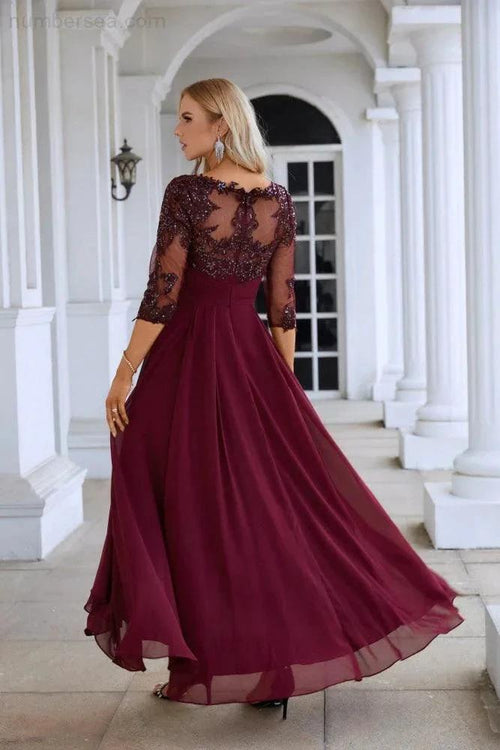 Women's Chiffon V Neck Tulle Embroidered Sequins Bridesmaid Evening Gown Prom Wedding Party Dress SY28129 by numbersea