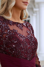 Damen Chiffon V-Ausschnitt Tüll Bestickte Pailletten Brautjungfer Abendkleid Abschlussball Hochzeit Partykleid SY28129 