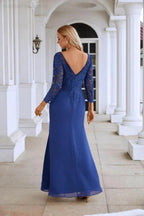 Women's Chiffon V Neck Embroidery Long Sleeve Front Slit Bridesmaid Dresses Wedding Party Prom Evening Dress SY28130 by numbersea