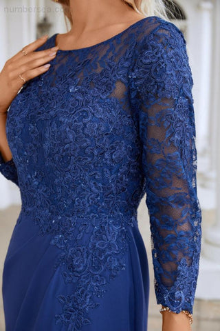 Women's Chiffon V Neck Embroidery Long Sleeve Front Slit Bridesmaid Dresses Wedding Party Prom Evening Dress SY28130