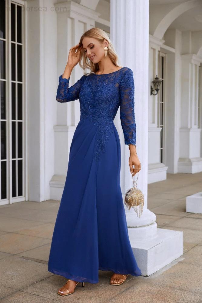 Women's Chiffon V Neck Embroidery Long Sleeve Front Slit Bridesmaid Dresses Wedding Party Prom Evening Dress SY28130 by numbersea