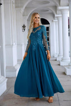 Chiffon Lace Long Sleeve Round Neck Bridesmaid Evening Dress Wedding Party Prom Evening Dress SY28132