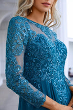 Chiffon Lace Long Sleeve Round Neck Bridesmaid Evening Dress Wedding Party Prom Evening Dress SY28132