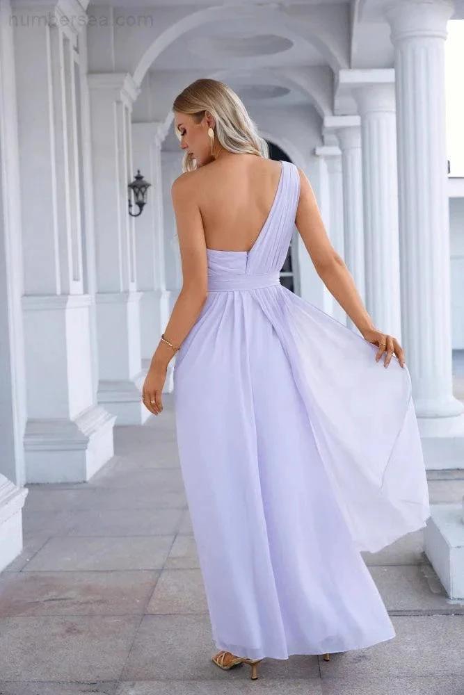One Shoulder Sleeveless Chiffon Bow Bridesmaid Evening Dress Wedding Prom Party Evening Dress SEA28133 by numbersea
