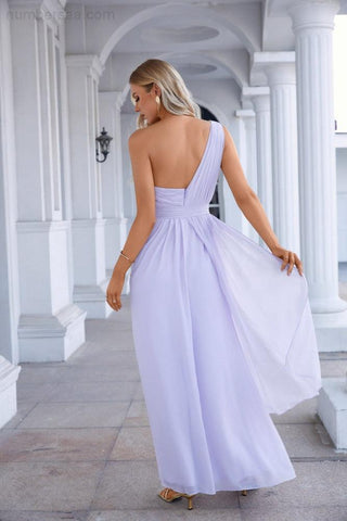 One Shoulder Sleeveless Chiffon Bow Bridesmaid Evening Dress Wedding Prom Party Evening Dress SEA28133
