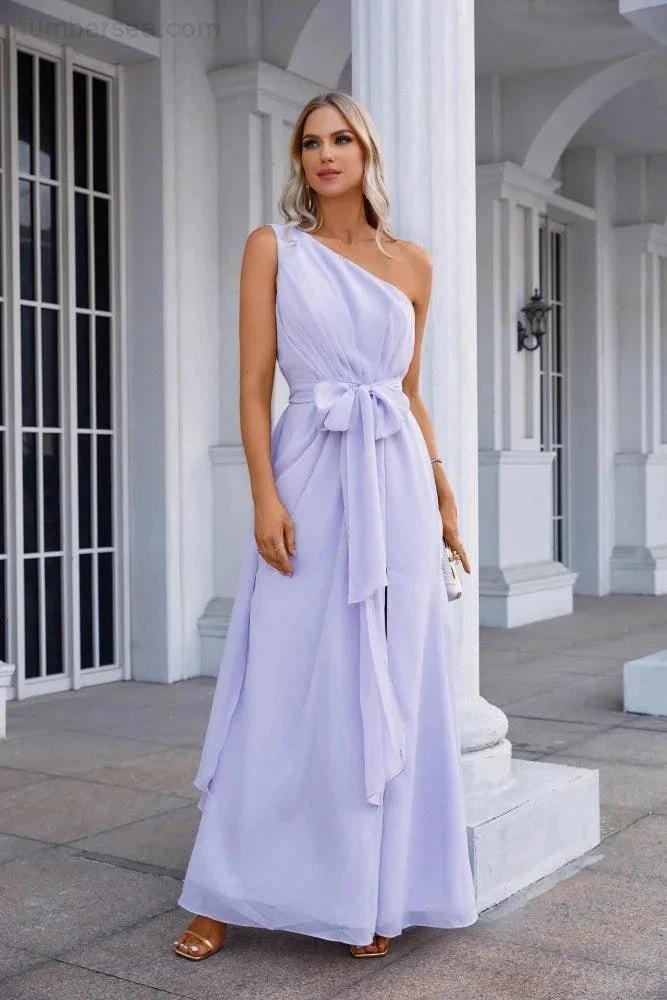 One Shoulder Sleeveless Chiffon Bow Bridesmaid Evening Dress Wedding Prom Party Evening Dress SEA28133 by numbersea