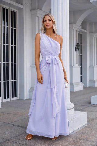 One Shoulder Sleeveless Chiffon Bow Bridesmaid Evening Dress Wedding Prom Party Evening Dress SEA28133