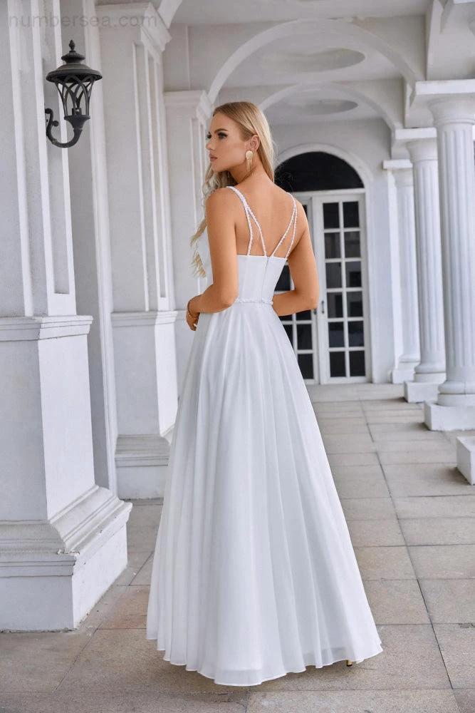 Ladies Spaghetti Strap Belt Chiffon Bridesmaid Evening Dress Prom Wedding Party Evening Dress 28134 by numbersea