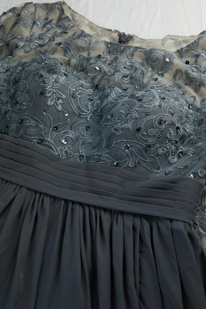 Ladies Round Neck Long Sleeve Lace Chiffon Bridesmaid Evening Dress Prom Wedding Evening Dress SY28114