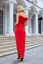 Ladies Satin One Shoulder Strap One Shoulder Slim Fit Evening Dress Party Beach Wedding Evening Dress 28094 by numbersea